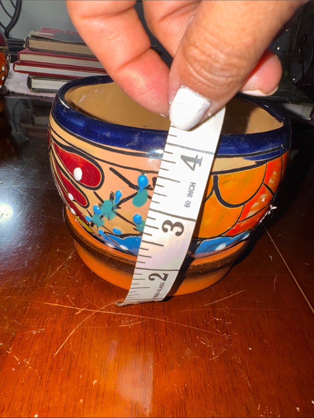 Made in Mexico Handcrafted Orange Floral Ceramic Planter Bowl with bottom tray - Picture 10 of 12